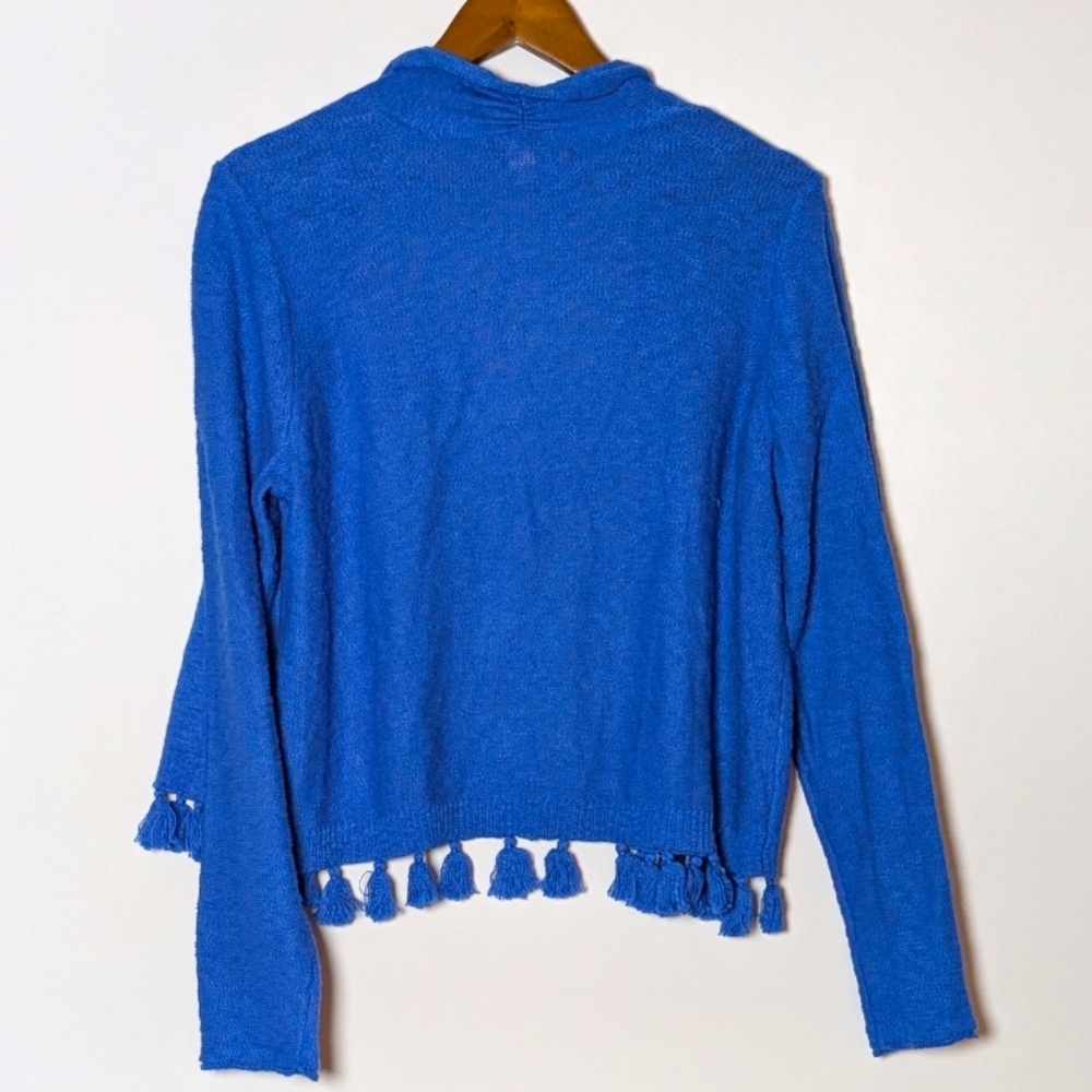 Lilly Pulitzer Womens Faretta Cardigan Royal Blue Fringe Cotton XL - Picture 6 of 6